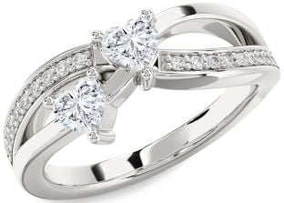 Diamond Silver Two Heart Ring