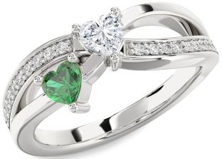 Diamond Silver Two Heart Promise Ring