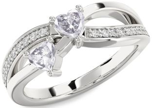 Salt & Pepper Diamond Silver Two Heart Ring
