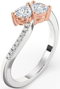 Diamond Silver & 10K Rose Gold Two Heart Ring