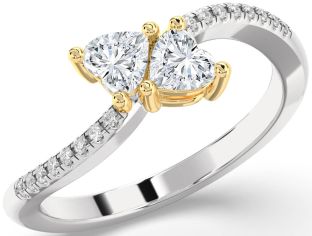 Diamond Silver & 10K gold Two Heart Ring