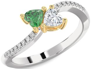 Diamond Gold Silver Two Heart Promise Ring