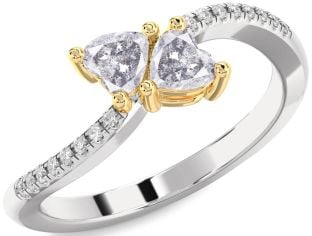 Salt & Pepper Diamond Gold Silver Two Heart Ring