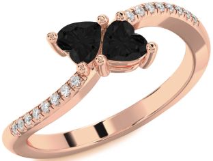 Black Diamond Rose Gold Two Heart Ring