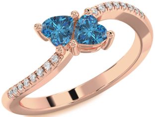 Blue Diamond Rose Gold Two Heart Ring