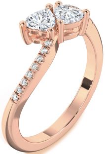 Diamond Rose Gold Two Heart Ring