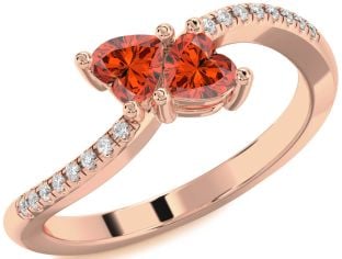 Diamond Fire Opal Rose Gold Two Heart Ring
