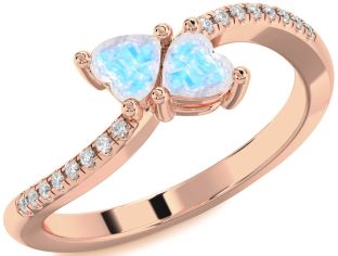Diamond Moonstone Rose Gold Two Heart Ring