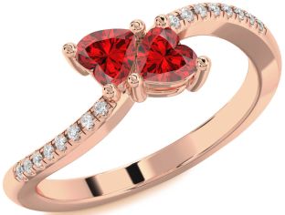 Diamond Emerald Rose Gold Two Heart Birthstone Ring