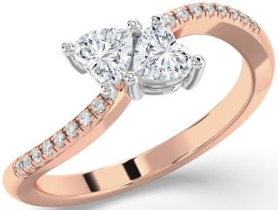 Diamond White Rose Gold Two Heart Ring