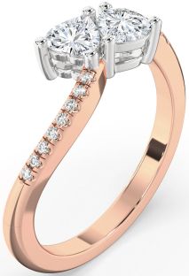 Diamond White Rose Gold Two Heart Ring