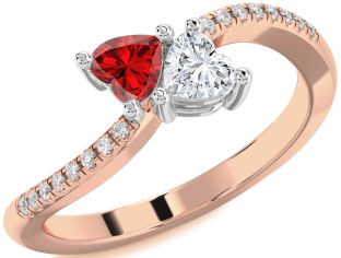 Diamond Emerald Platinum & Rose Gold Two Heart Birthstone Ring