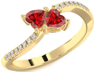 Diamond Emerald Gold Two Heart Birthstone Ring