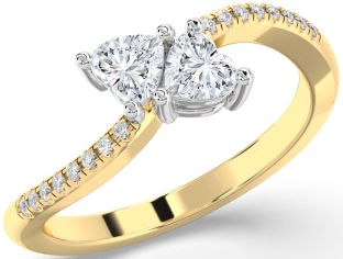 Diamond White Yellow Gold Two Heart Ring