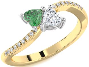 Diamond White Yellow Gold Two Heart Promise Ring