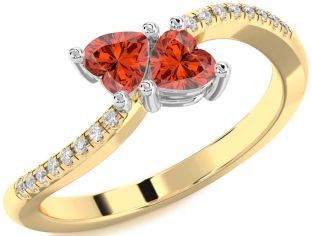 Diamond Fire Opal Gold Silver Two Heart Ring