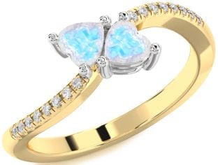 Diamond Moonstone Gold Silver Two Heart Ring