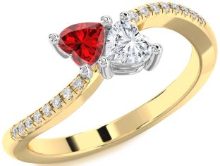 Diamond Emerald Platinum & Yellow Gold Two Heart Birthstone Ring