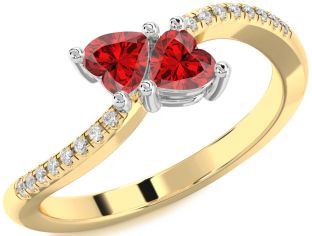 Diamond Emerald Gold Silver Two Heart Birthstone Ring