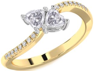 Salt & Pepper Diamond Gold Silver Two Heart Ring