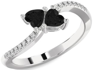 Black Diamond Silver Two Heart Ring