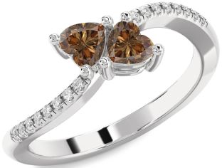 Chocolate Brown Diamond Silver Two Heart Ring
