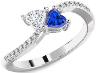 Diamond Silver Two Heart Promise Ring