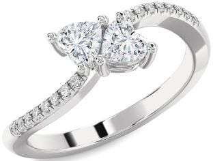 Diamond Silver Two Heart Ring