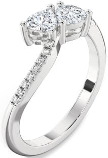 Diamond White Gold Two Heart Ring