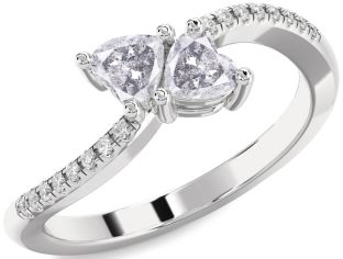 Salt & Pepper Diamond Silver Two Heart Ring