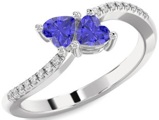 Diamond Tanzanite Silver Two Heart Ring