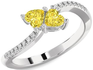 Yellow Diamond Silver Two Heart Ring