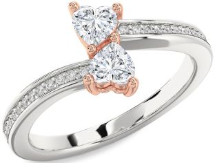 Diamond Silver & 10K Rose Gold Two Heart Ring