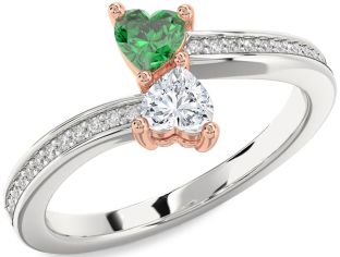 Diamond Rose Gold Silver Two Heart Promise Ring