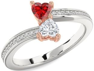 Diamond Silver & 10K Rose Gold Two Heart Promise Ring
