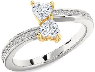 Diamond Silver & 10K gold Two Heart Ring