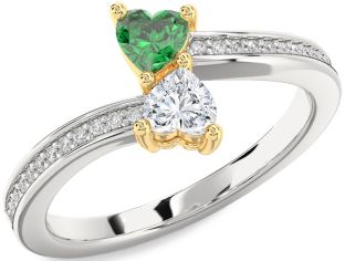 Diamond Gold Silver Two Heart Promise Ring