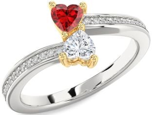 Diamond Platinum & Yellow Gold Two Heart Promise Ring