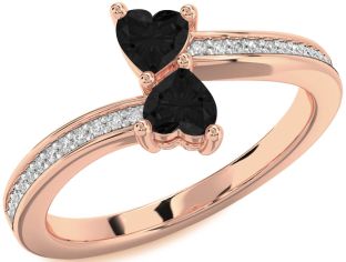 Black Diamond Rose Gold Two Heart Ring