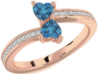 Blue Diamond Rose Gold Two Heart Ring