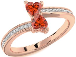 Diamond Fire Opal Rose Gold Two Heart Ring