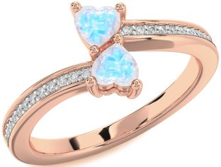 Diamond Moonstone Rose Gold Two Heart Ring