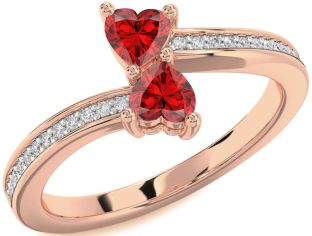 Diamond Emerald Rose Gold Two Heart Birthstone Ring