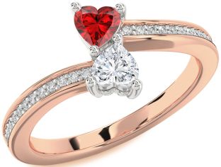 Diamond Platinum & Rose Gold Two Heart Promise Ring