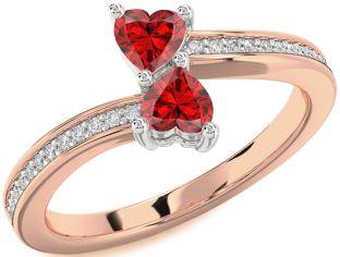 Diamond Emerald Platinum & Rose Gold Two Heart Birthstone Ring