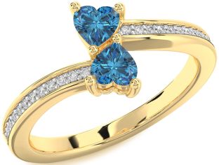 Blue Diamond Gold Two Heart Ring