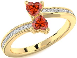Diamond Fire Opal Gold Two Heart Ring