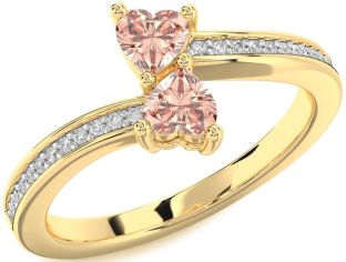 Diamond Morganite Gold Two Heart Ring