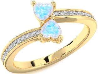 Diamond Moonstone Gold Two Heart Ring