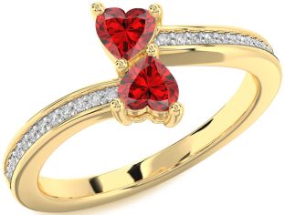 Diamond Emerald Gold Two Heart Birthstone Ring